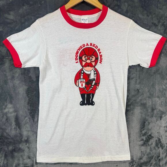 CHED Other - NOS VTG 70s CHED Seagram’s Gin Red Barron Promotional Ringer T Shirt MED WHT/RED